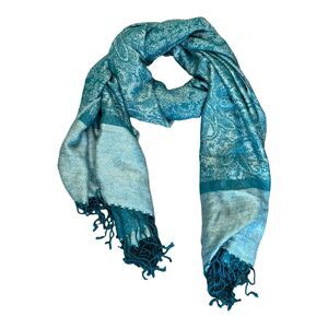 Womens Two Tone Blue Scarf Wrap Paisley Tassel Lightweight One Size